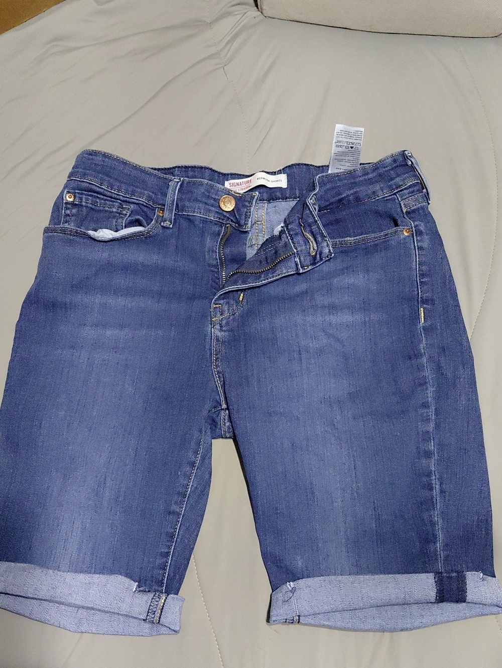 Signature Dark Blue Cropped Denim Bermuda Shorts
